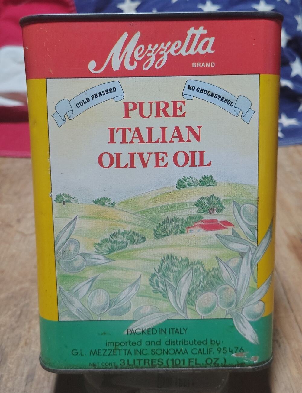 Vintage Mezzetta Olive Oil Advertising Tin Empty For Display Kitchen Decor